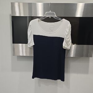 INC International Concepts Navy and White Short Sleeve Top